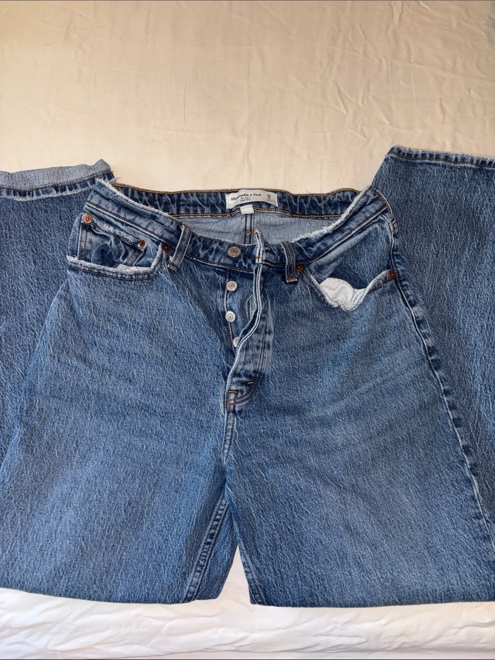 Abercrombie & Fitch Medium Blue Button-Fly Jeans